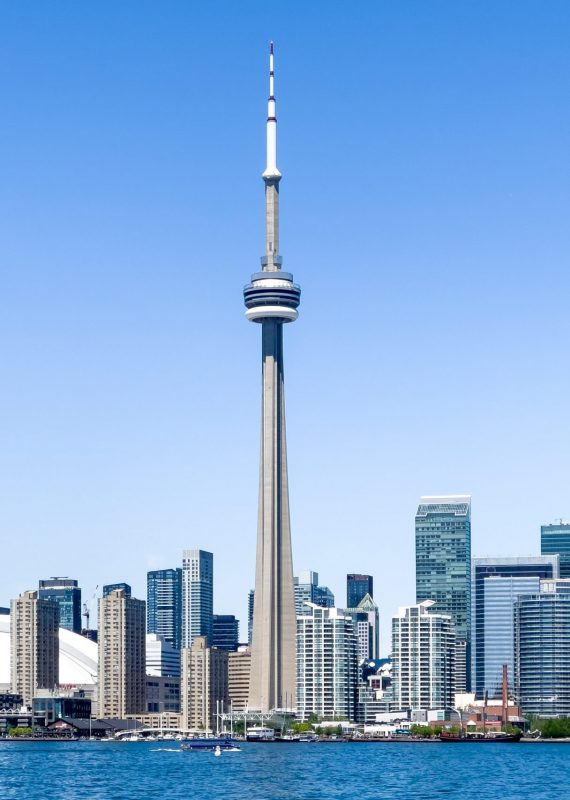 Toronto skyline with blue clear sky, Canada. All branding from b